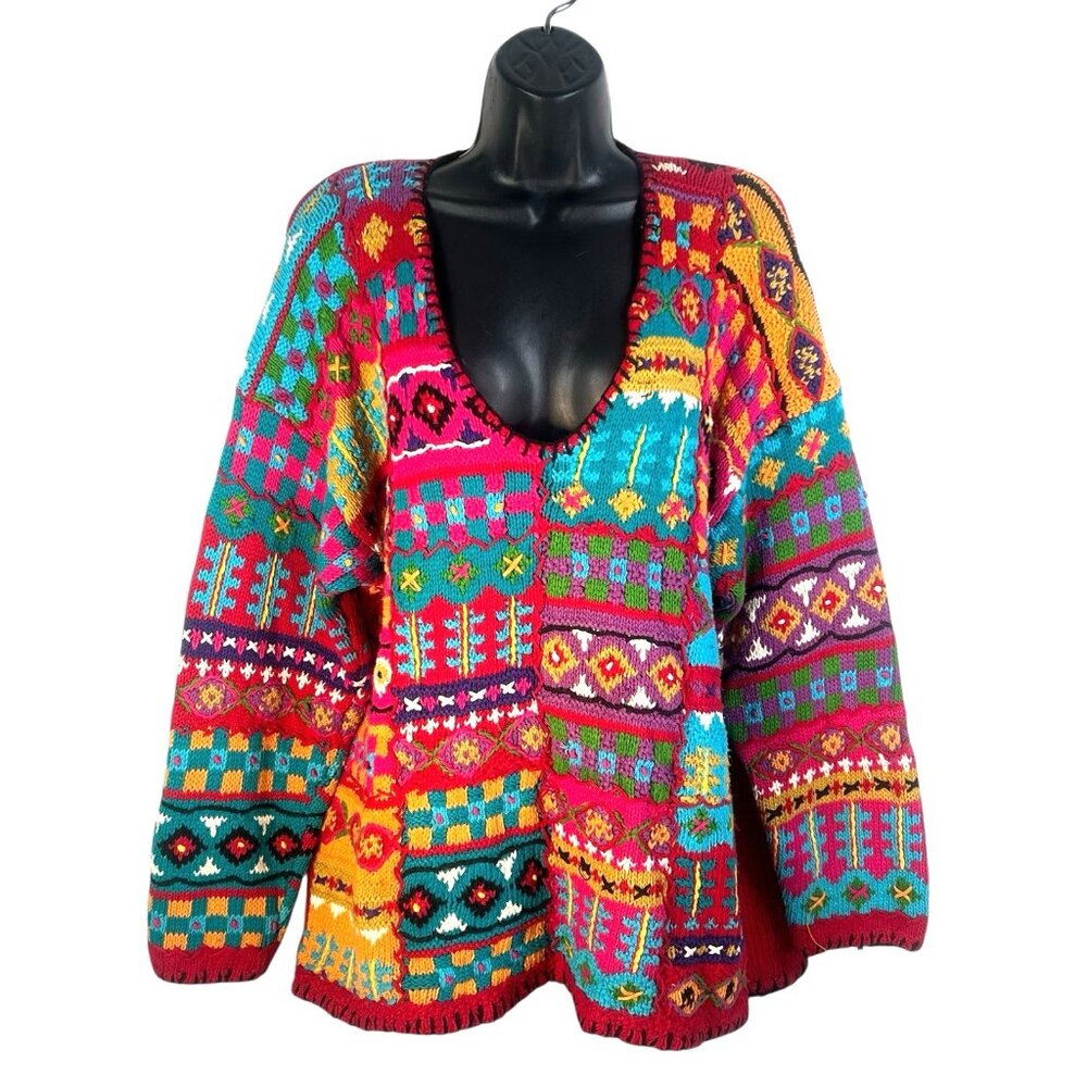 vtg 80s Casual Corner Limited Edition colorfun sweater funhause carnival vibe XL - Picture 1 of 8